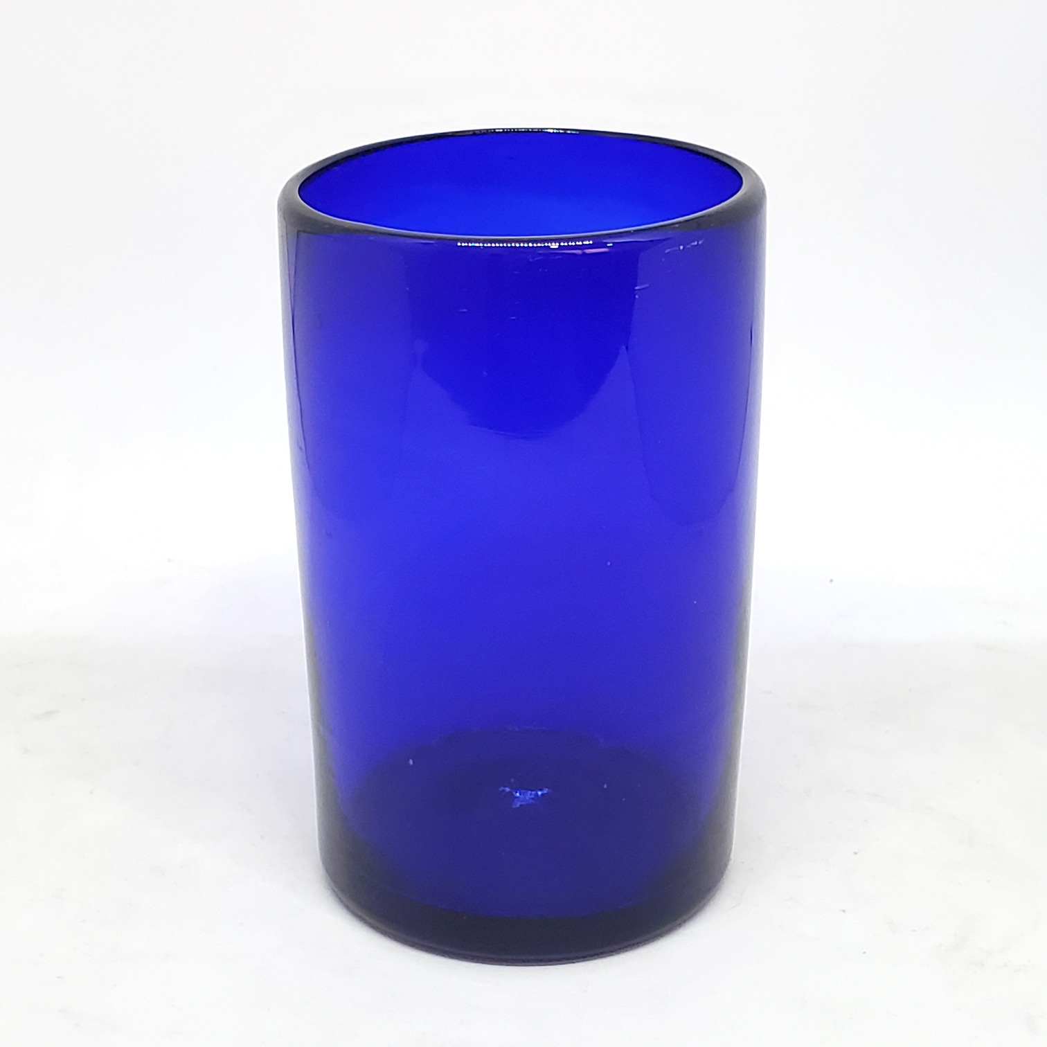 VIDRIO SOPLADO / Juego de 6 vasos grandes color azul cobalto, 14 oz, Vidrio Reciclado, Libre de Plomo y Toxinas
